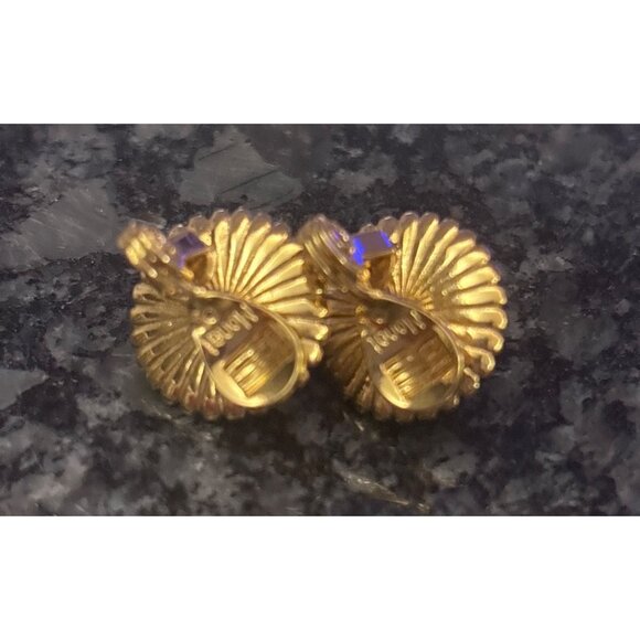 Vintage Monet Gold-Tone Clip-On Earrings With Faux Pearl Center & Beaded Trim - Picture 5 of 8